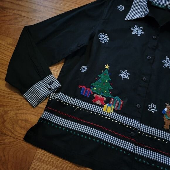 🎄 Lemon Grass Studio Button Down Christmas Blouse - Picture 2 of 11